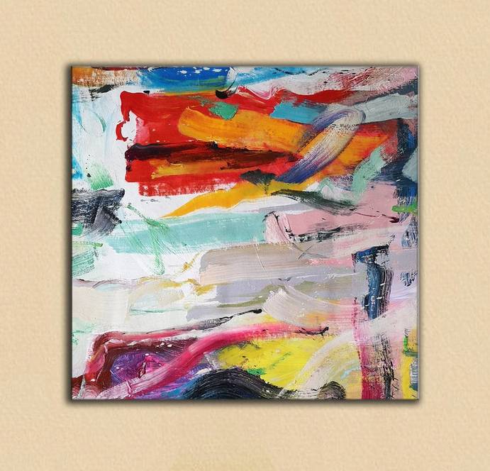 Contemporary Original Red Living Abstract Canvas Wall Art 3P5HK